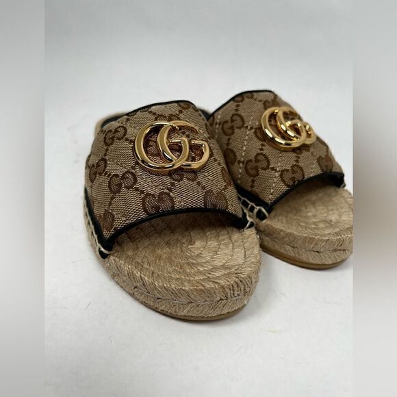 AUTHENTIC GUCCI GG MATELASSE CANVAS ESPADRILLE SANDAL size 34.5 US 4.5 - Picture 9 of 14